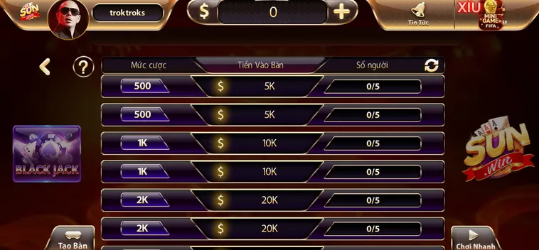 Trải Nghiệm Đỉnh Cao Black Jack Tại SunWin Với Tỷ Lệ Thắng Cực Khủng